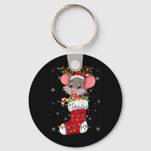 Santa Hat Rat Animal In Sokken Xmas Tree Lights Sleutelhanger