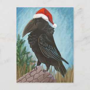 Santa Hat Raven Feestdagenkaart