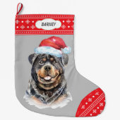 Santa Hat Rottweiler Snowflake Border Grote Kerstsok (Voorkant)