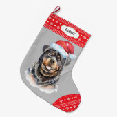Santa Hat Rottweiler Snowflake Border Grote Kerstsok (Voorkant (Hangend))
