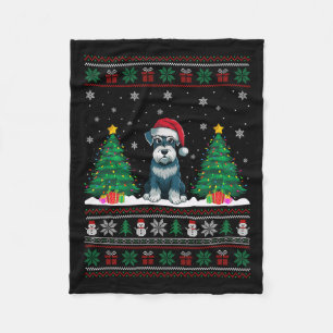Santa Hat Schnauzer Dog Kerstboom Lights Ugly Fleece Deken