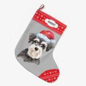 Santa Hat Schnauzer Snowflake Border Grote Kerstsok (Voorkant (Hangend))