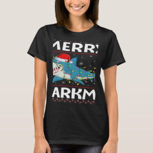 Santa Hat Shark-kerstlampjes Ugly Merry Sharkm T-shirt