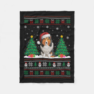 Santa Hat Shetland Herdershond Xmas Tree Light Ug Fleece Deken