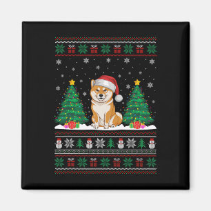 Santa Hat Shiba Inu Dog Kerstboom Lights Ugly Magneet