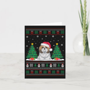 Santa Hat Shih Tzu Dog Kerstboom Lights Ugly Kaart