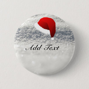 Santa Hat, Snow Background-sjabloon Ronde Button 5,7 Cm