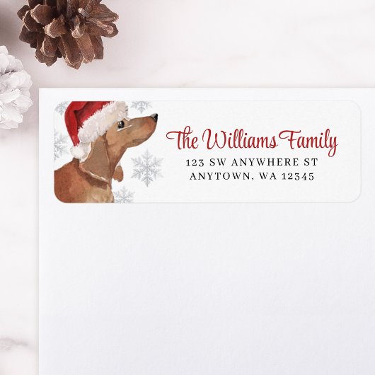 Santa Hat Snowflake Tan Tachshund Retouradres Etiket