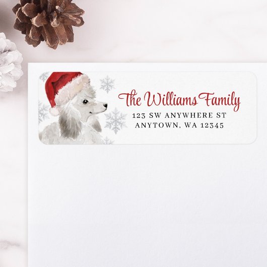 Santa Hat Snowflake White Poodle Retouradres Etiket