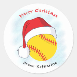 Santa Hat Softball Merry Kerstmis Ronde Sticker