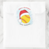Santa Hat Softball Merry Kerstmis Ronde Sticker (Tas)