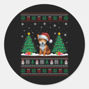 Santa Hat Speelgoed Fox Terrier Dog Xmas Tree Ligh Ronde Sticker