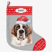 Santa Hat St Bernard Snowflake Border Grote Kerstsok (Voorkant)