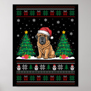 Santa Hat Tibetaanse Mastiff Hond Xmas Tree Lights Poster
