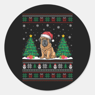 Santa Hat Tibetaanse Mastiff Hond Xmas Tree Lights Ronde Sticker