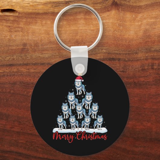 Santa Hat Ugly Xmas Funny Wolf Christmas Tree Sleutelhanger (Voorkant)