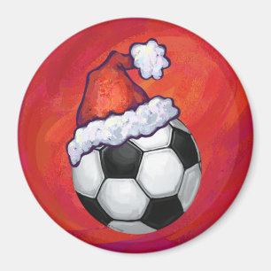 Santa Hat-Voetbal op rood Magneet