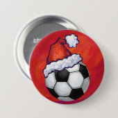 Santa Hat-Voetbal op rood Ronde Button 7,6 Cm (Voorkant /achterkant)