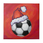 Santa Hat-Voetbal op rood Tegeltje (Voorkant)