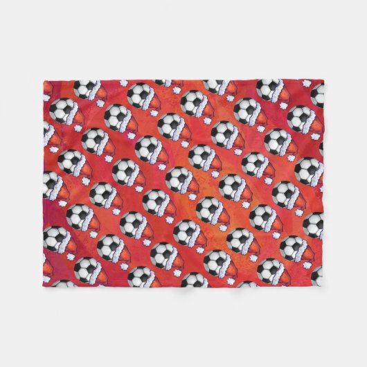 Santa Hat Voetbal Pattern op Red Fleece Deken (Voorkant (Horizontaal))