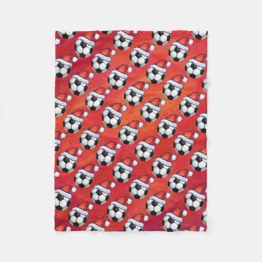 Santa Hat Voetbal Pattern op Red Fleece Deken (Voorkant)