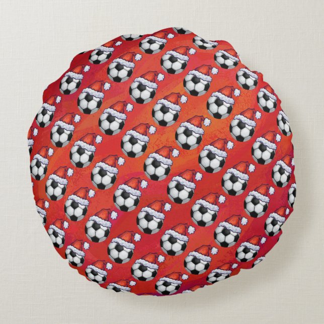 Santa Hat Voetbal Pattern op Red Rond Kussen (Achterkant)