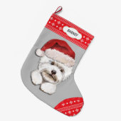 Santa Hat Westie Snowflake Border Grote Kerstsok (Voorkant (Hangend))