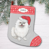 Santa Hat White Pommeren Snowflake Border Grote Kerstsok