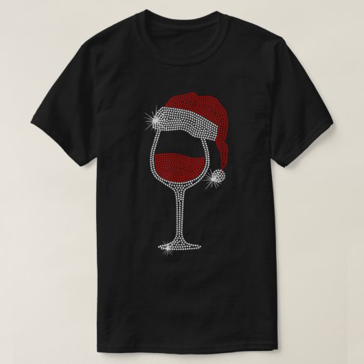 Santa Hat Wine Bling Kerstmis Rhinestone Bling T- T-shirt (Design voorkant)