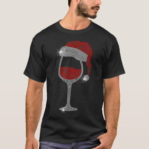 Santa Hat Wine Bling Kerstmis Rhinestone Bling T- T-shirt