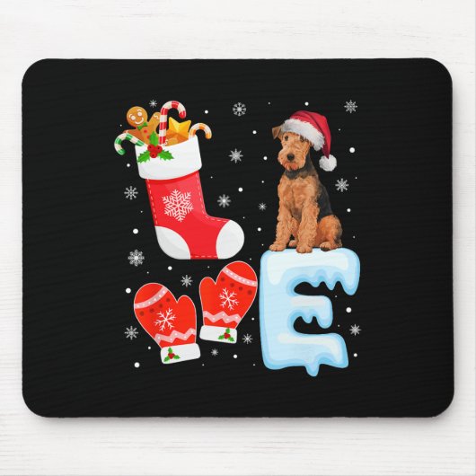 Santa Hat Xmas Stocking Holiday Airedale Terrier D Muismat (Voorkant)