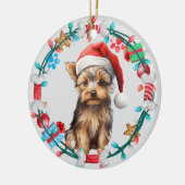 Santa Hat Yorkshire Terrier Hond Botkrans Keramisch Ornament (Links)