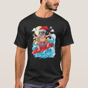 Santa Hawaiian Surfing Kerstzomer Surf Hawai T-shirt