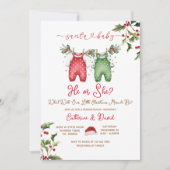 Santa He or She Christmas Gender Reveal Invitation (Devant)