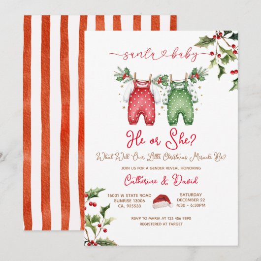 Santa He or She Christmas Gender Reveal Invitation (Devant / Derrière)