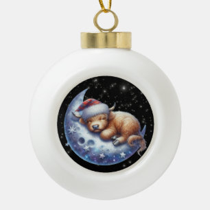 Santa Highland Koe Slaapt op de Maan Keramische Bal Ornament