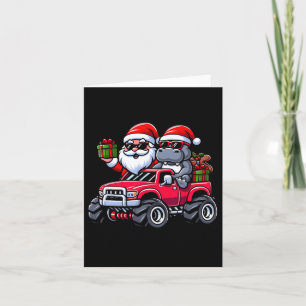 Santa Hippopotamus Riding Monster Truck Kerstmis Kaart