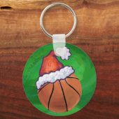 Santa Hoed Basketbal op Groen Sleutelhanger (Voorkant)