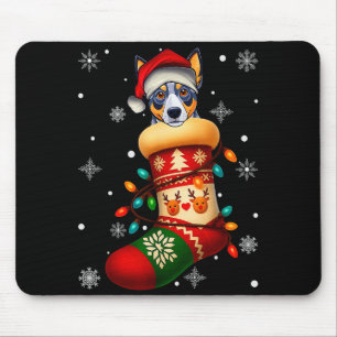 Santa Hoed Blue Heeler Hond In Kerst Soks Heren W Muismat