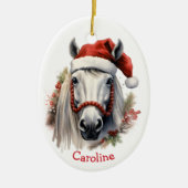 Santa hoed wit paard kerst keramisch ornament (Voorkant)