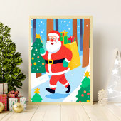 Santa Holding Cadeaus Wall Art Tekening Poster
