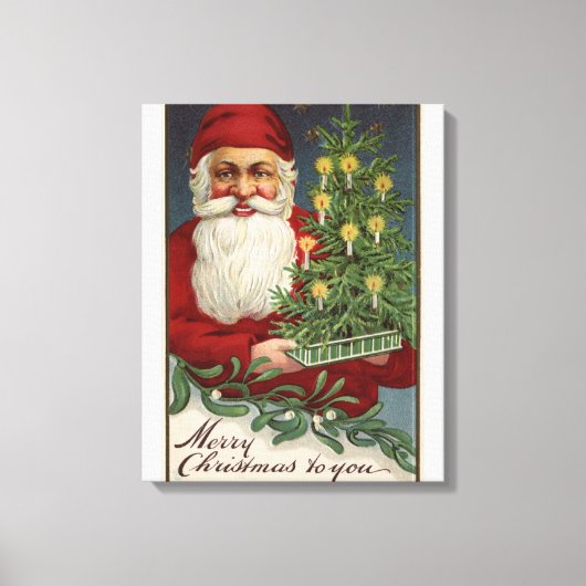 Santa Holding Candlelit Tree Canvas Afdruk (Voorkant)