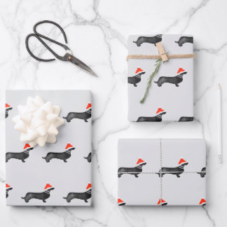 Santa holiday Christmas dachsund watercolor black Inpakpapier Vel