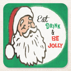 Santa Holiday Cocktail Party Retro Green Red Vierkante Kartonnen Onderzetter