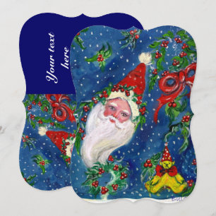 SANTA, HOLLYBERRIES, KROWNEN, CHRISTMAS PARTY Red  Kaart