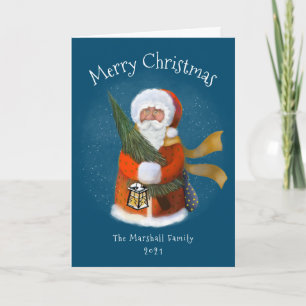 Santa Illustration Navy Blue Non-Photo Feestdagen Kaart