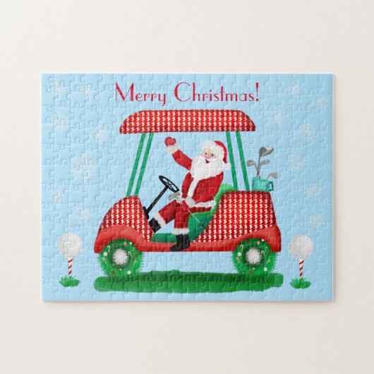 SANTA IN GOLF CART CHRISTMAS MET SNOWFLAKS LEGPUZZEL (Horizontaal)