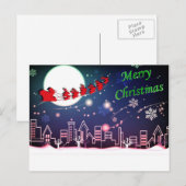 Santa in het Night Sky Briefkaart (Voorkant / Achterkant)