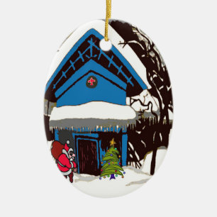 Santa in het Zwitserse chalet Keramisch Ornament