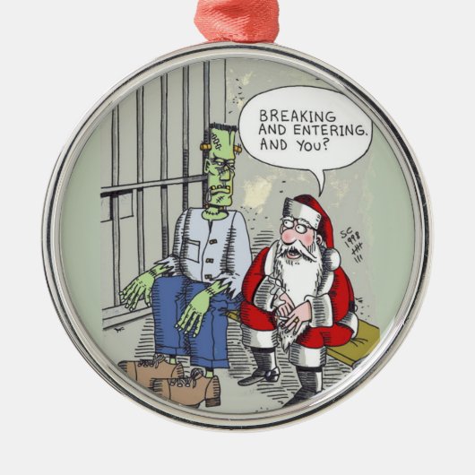 Santa In Jail round premium ornament (Voorkant)